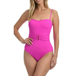 LA BLANCA Island Goddess Bandeau Mio One-Piece Swimsuit new size 8 pink